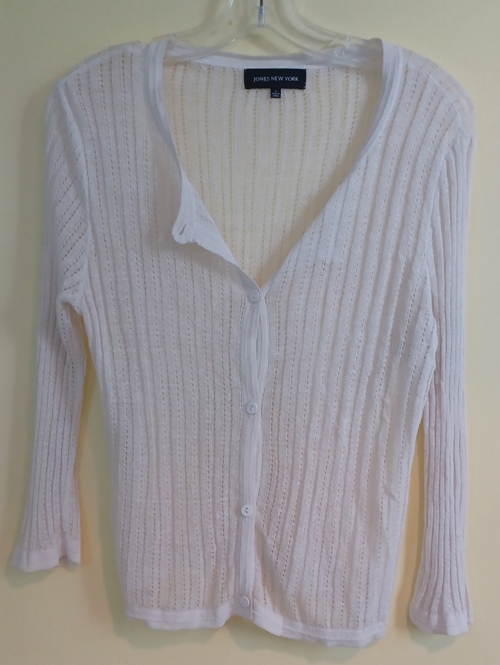 White pointelle cardigan L semi-sheer sweater fairy Y2K retro cottagecore 90s
